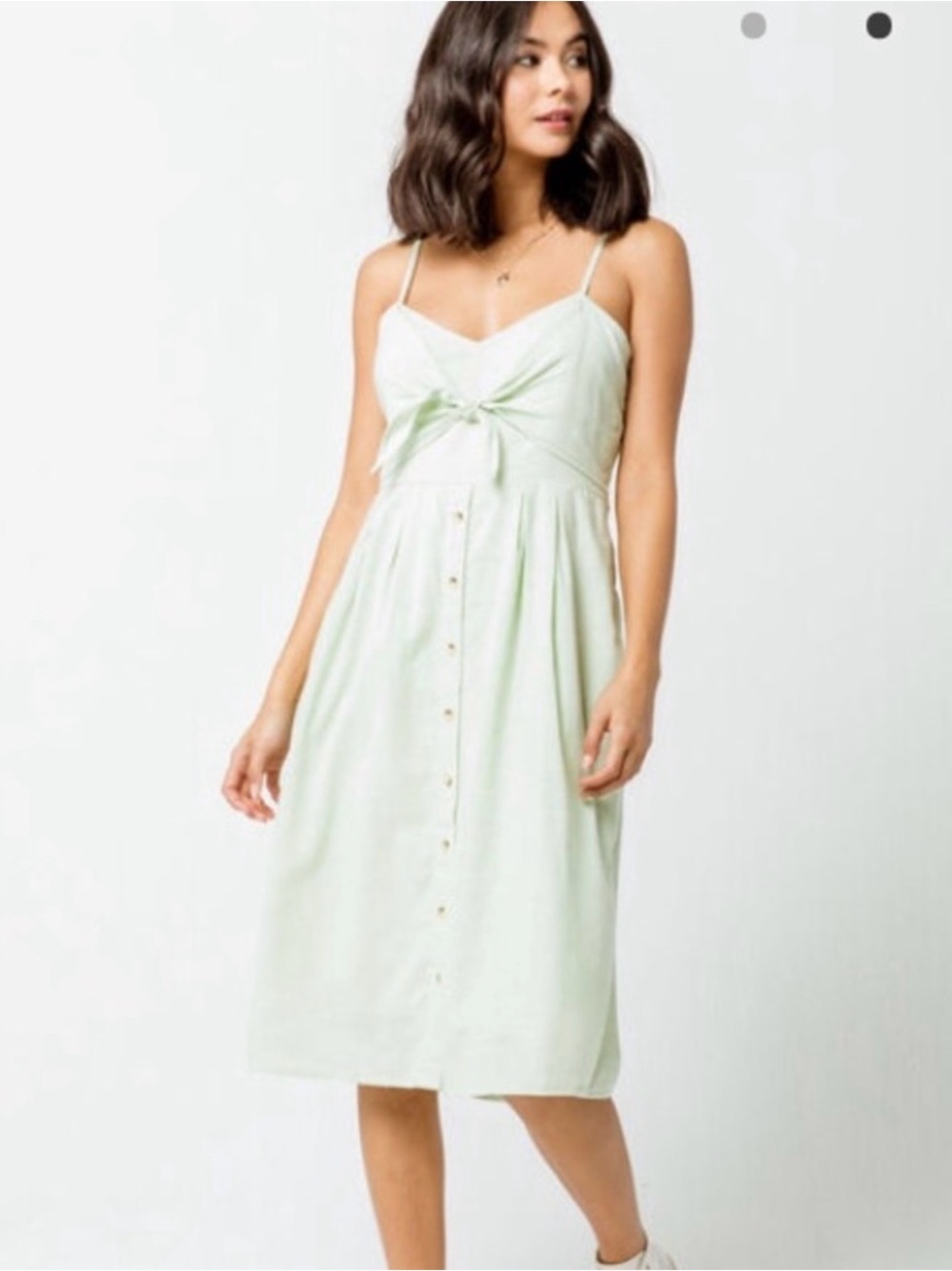Sky and Sparrow Pale Green Tie-Front Button Midi Sundress Dress Sz S-Vacation